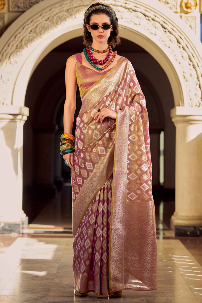 Mesmerizing Dusty Purple Zari Weaving Silk Festival Wear Saree