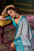 Wonderful Teal Blue Printed Dola Silk Event Wear Saree With Blouse