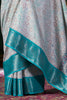 Wonderful Teal Blue Printed Dola Silk Event Wear Saree With Blouse