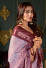 Captivating Maroon Printed Dola Silk Traditional Saree With Blouse