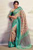 Dazzling Turquoise Blue Floral Printed Silk Event Wear Saree