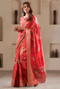 Glamorous Coral Red Printed Silk Festival Wear Saree With Blouse