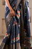 Charming Navy Blue Printed Silk Event Wear Saree With Blouse