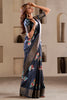 Charming Navy Blue Printed Silk Event Wear Saree With Blouse