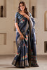 Charming Navy Blue Printed Silk Event Wear Saree With Blouse