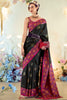 Bewitching Black Floral Print Silk Party Wear Saree With Blouse