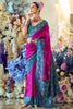 Amazing Dark Magenta Floral Print Silk Event Wear Saree With Blouse