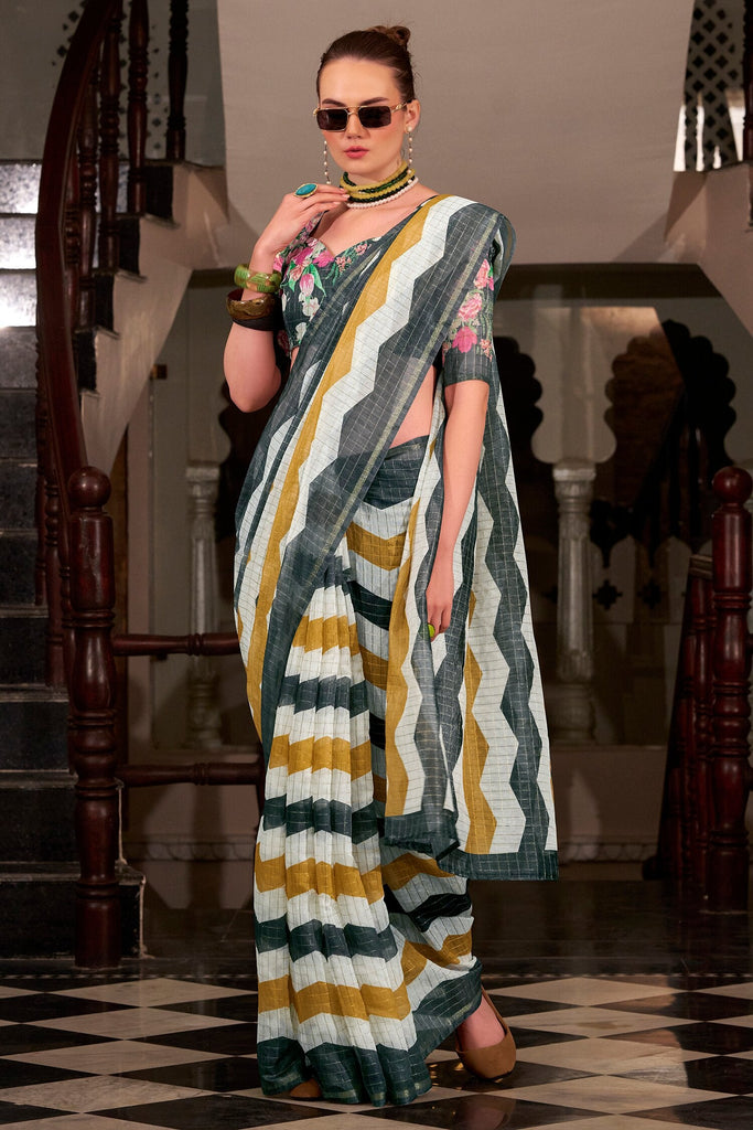 Fabulous Multi-Color Printed Cotton Casual Wear Saree With Blouse