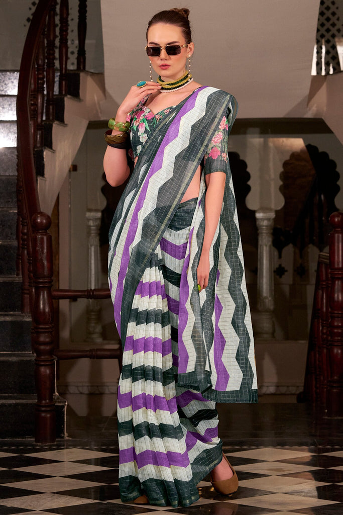 Pretty Multi-Color Printed Cotton Casual Wear Saree With Blouse