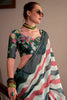 Dazzling Grey Printed Cotton Saree With Floral Printed Blouse