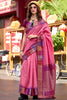 Attractive Pink Zari Weaving Silk Event Wear Saree With Blouse