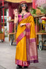 Glamorous Yellow Zari Weaving Silk Traditional Wear Saree With Blouse