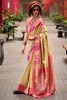 Amazing Cream Zari Weaving Silk Wedding Wear Saree With Blouse