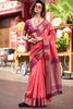 Amazing Coral Red Zari Weaving Silk Function Wear Saree With Blouse