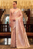 Beautiful Peach Zari Weaving Satin Silk Traditional Saree With Blouse