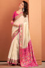 Attractive Cream Patola Weaving Silk Casual Wear Saree With Blouse