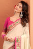Attractive Cream Patola Weaving Silk Casual Wear Saree With Blouse