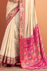 Attractive Cream Patola Weaving Silk Casual Wear Saree With Blouse