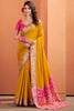 Rich Mustard Yellow Patola Weaving Silk Traditional Saree With Blouse