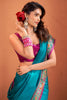 Pretty Teal Blue Patola Weaving Silk Festival Wear Saree With Blouse