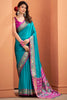 Pretty Teal Blue Patola Weaving Silk Festival Wear Saree With Blouse