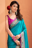 Pretty Teal Blue Patola Weaving Silk Festival Wear Saree With Blouse