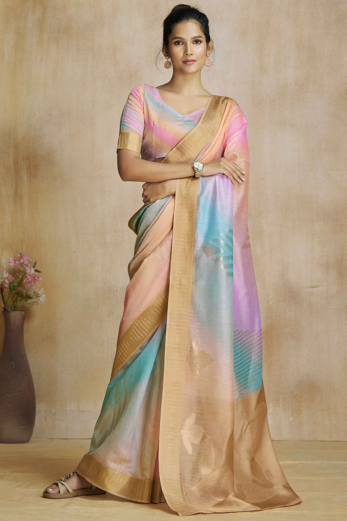 Magnetic Multi-Color Digital Printed Silk Function Wear Saree