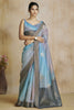 Amusing Blue Digital Printed Silk Function Wear Saree With Blouse