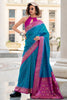 Lovely Teal Blue Bandhani Printed Silk Festival Wear Saree With Blouse