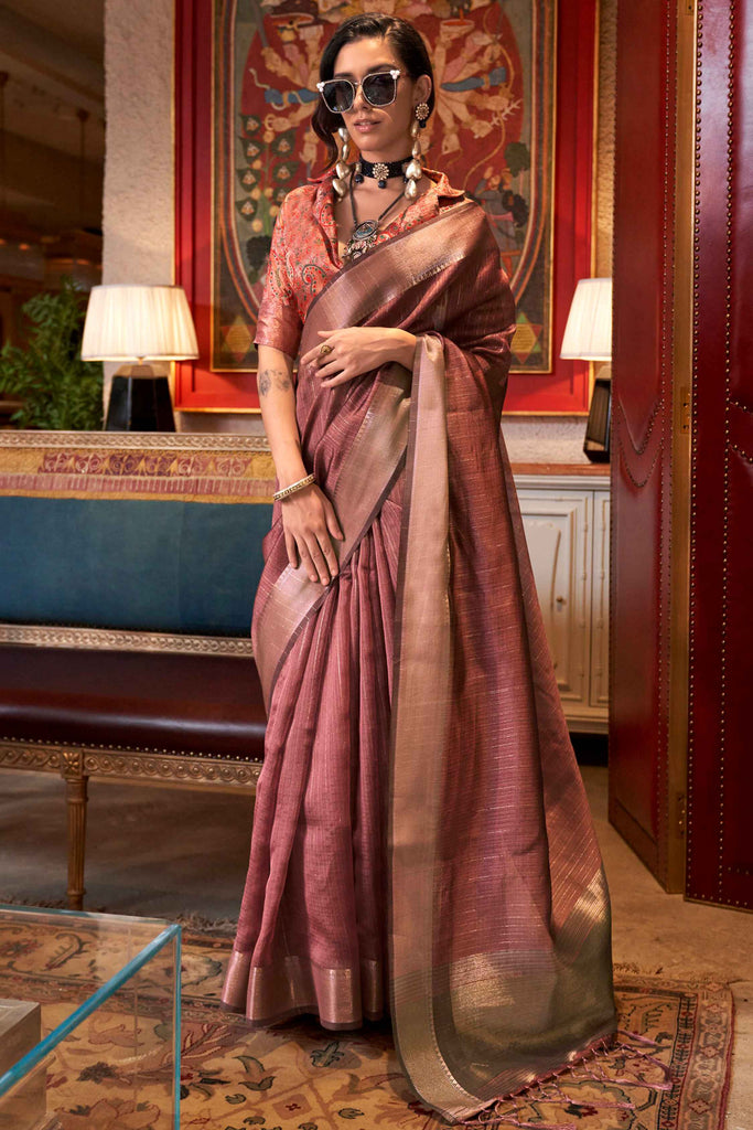 Dazzling Pink Handloom Weaving Festival Wear Saree With Blouse