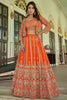Attractive Orange Embroidered Chinon Wedding Lehenga Choli With Koti