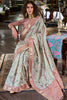 Ravishing Cream Printed Banarasi Silk Wedding Wear Saree With Blouse