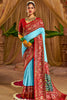 Shocking Sky-Blue Lucknowi Work Tussar Silk Wedding Wear Saree