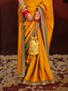 Attractive Yellow Heavy Lace Work Silk Haldi Wear Saree With Blouse