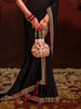 Beautiful Black Heavy Lace Work Silk Reception Wear Saree With Blouse