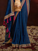 Stunning Navy Blue Lace Work Silk Wedding Wear Saree With Blouse