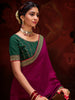 Outstanding Wine Heavy Lace Work Silk Engagement Wear Saree