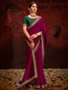 Outstanding Wine Heavy Lace Work Silk Engagement Wear Saree