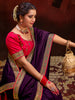 Fabulous Purple Heavy Lace Work Silk Wedding Saree With Blouse