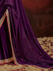 Fabulous Purple Heavy Lace Work Silk Wedding Saree With Blouse