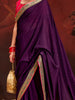 Fabulous Purple Heavy Lace Work Silk Wedding Saree With Blouse