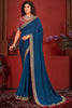 Alluring Blue Heavy Embroidery Work Vichitra Silk Function Wear Saree