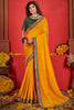 Enjoyable Mustard Heavy Border Work Vichitra Silk Haldi Wear Saree