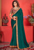 Stunning Teal Green Heavy Border Work Vichitra Silk Event Wear Saree