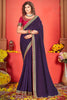 Surprising Dark Purple Heavy Border Work Silk Wedding Wear Saree