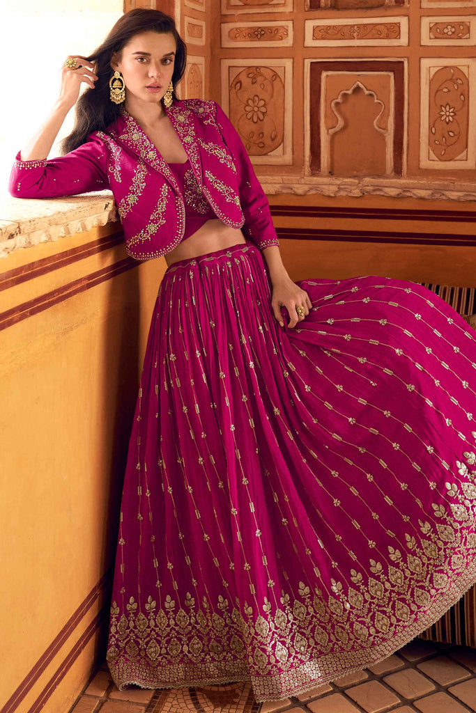 Awesome Magenta Color Sequins Silk Lehenga Choli With Jacket