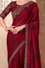 Pretty Maroon Border Work Chiffon Wedding Saree With Blouse