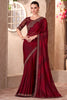 Pretty Maroon Border Work Chiffon Wedding Saree With Blouse