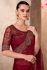 Pretty Maroon Border Work Chiffon Wedding Saree With Blouse