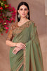 Adorable Olive Green Border Work Georgette Saree With Blouse